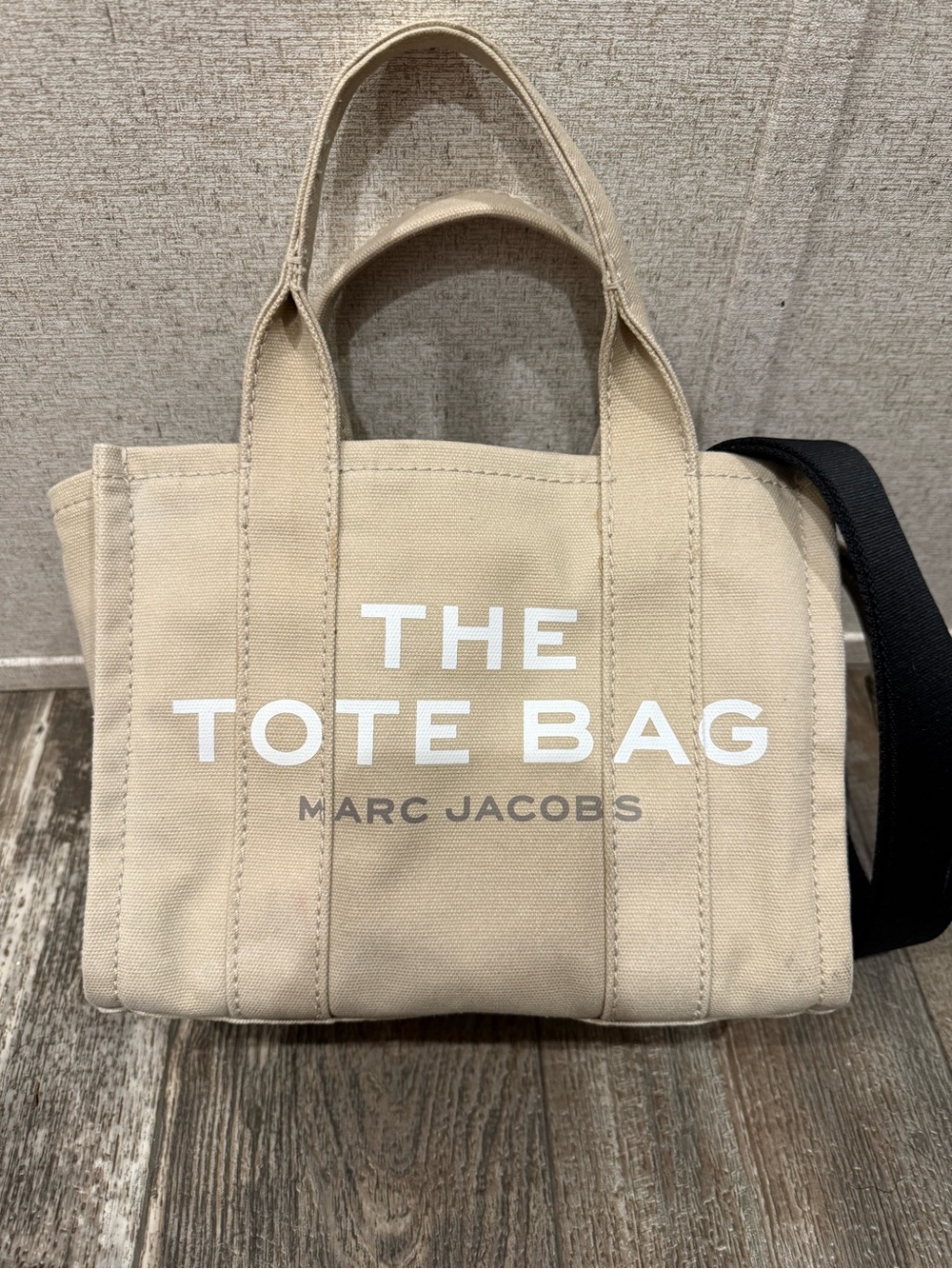 Marc Jacobs Cream Canvas 'The Tote Bag' Small Tote with Black Strap